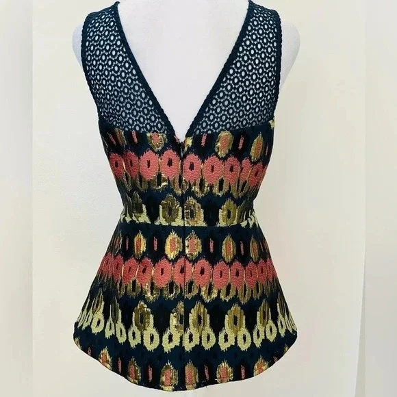 Anthropologie HD in Paris Jacquard Peplum Top sz 6 - Picture 5 of 12